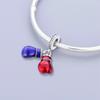 S925 Silver Red And Blue Boxing Glove Pendant Power Bead Bracelet Necklace DIY Handmade Craft Accessories Loose Beads