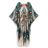 Vintage Peacock Feather Printing Loose Kaftan Swimsuit Coverup For Women Summer Casual House Dress Beachwear Cover-up