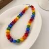 Adjustable Collarbone Chain Acrylic Love Heart Beaded Necklace Rainbow Necklace  Party Supplies