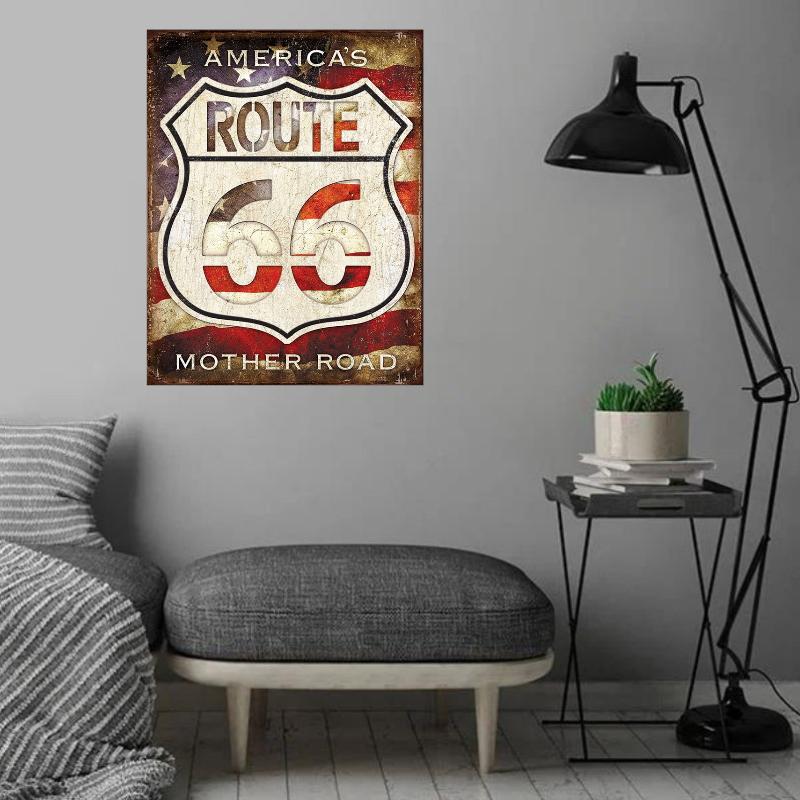 Винтажные Исторические Старые Дорожные Знаки Route 66 Металлические Жестяные Вывески Настенное Искусство Ретро Постер для Баров Ресторанов Кафе Клубов Табличка Домашний Мужской Уголок Настенный Декор