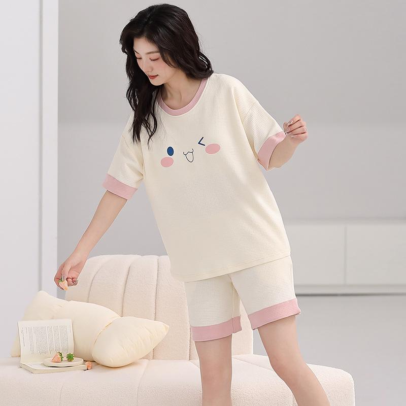 Пижама женская из чистого хлопка с короткими рукавами, студенческий пуловер с рисунком из хлопка, корейская версия, женская домашняя одежда
