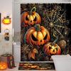 Halloween Scary Pumpkins Shower Curtain  Witch Bath Sets Waterproof Non-Slip Bathroom Rug Toilet U  With 12 Hooks Home Deco