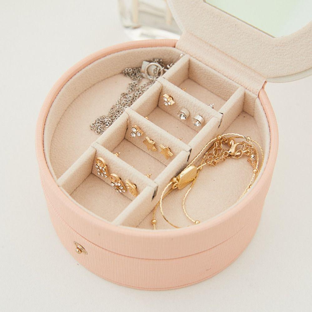 Leather Jewelry Packing Bag Mirror Mini Jewelry Display Box Simple Jewelry Holder Handbag Travel