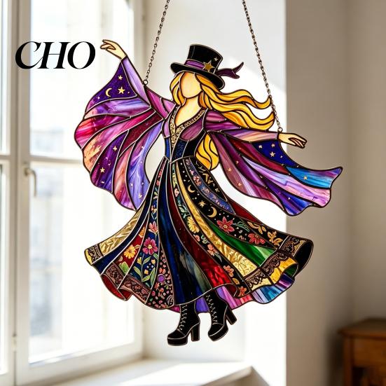 Child Safe Window Ornament Dancing Lady Sun Catcher, Acrylic Hanging Ornament, Bohemian Gothic Boho Chic Home Decor Woman Spinner, Gift for