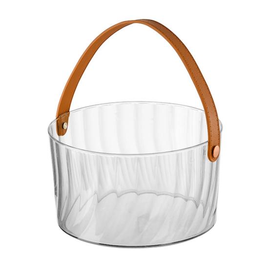 Clear Ice Bucket Cocktail Glass Chiller with Faux Leather Handle