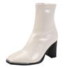 Autumn Winter Ankle Boots Women New Front Zipper Decoration Shoes Pantent Leather Square Toe Solid Thick High Heel Short Boots
