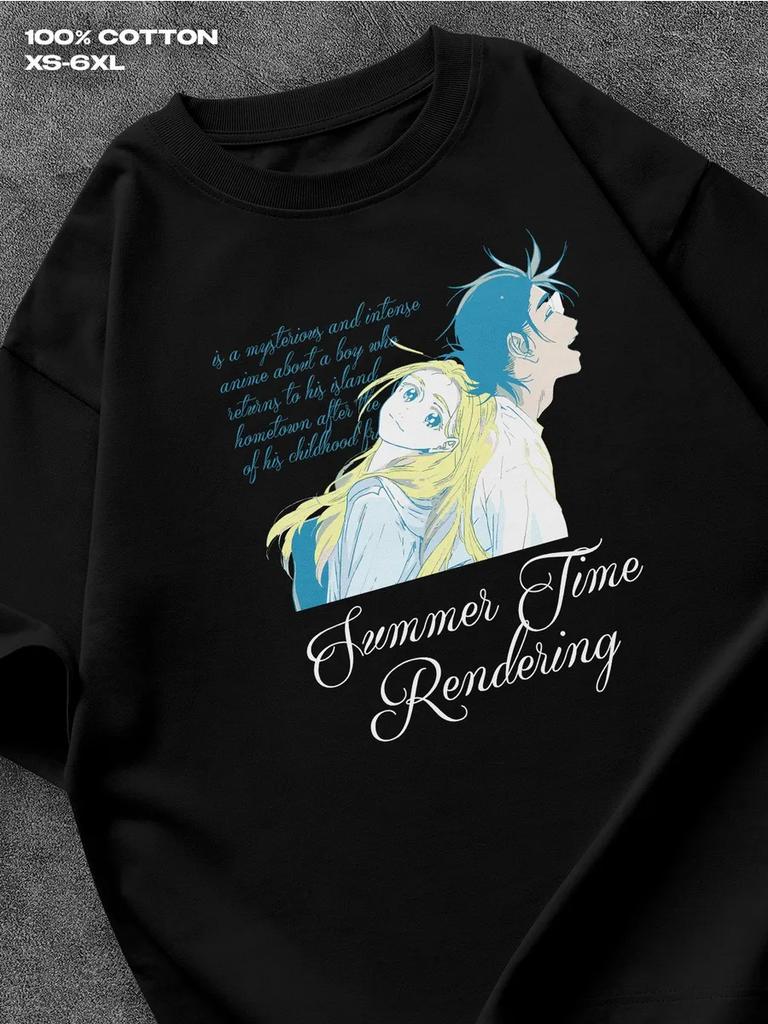 T-shirt Summertime anime Mens Tshirt Womens Tshirts with Letters Print Short Sleeves T-Shirt Casual Street Tee Shirt Top