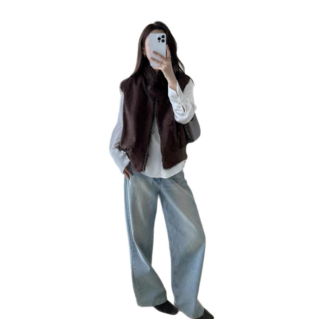Grass rabbit hair two women wearing vests, new loose short fur coat in autumn and winter, soft waxy fluff
