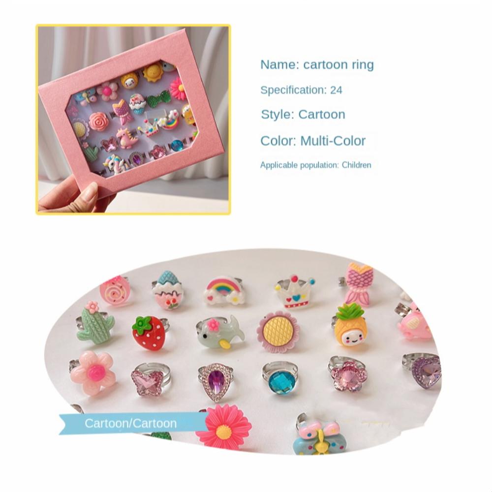 24 шт./набор Яркий цвет Мультяшные детские кольца Набор Мультяшные животные Набор колец Игрушка Девочки