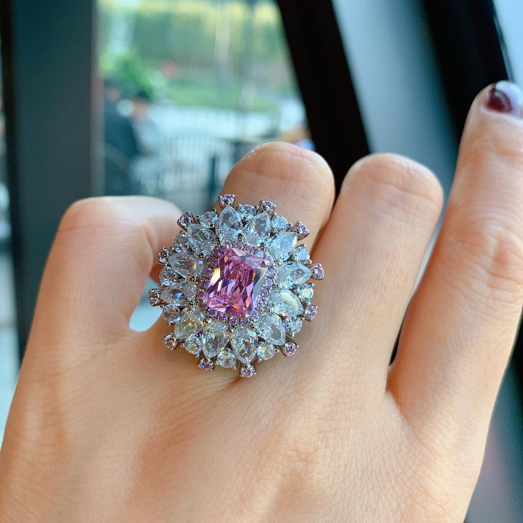 S925 Серебряная игла, имитация ювелирных изделий, комплект аксессуаров, серьги-гвоздики с розовыми бриллиантами, ожерелье, модное кольцо с цирконием