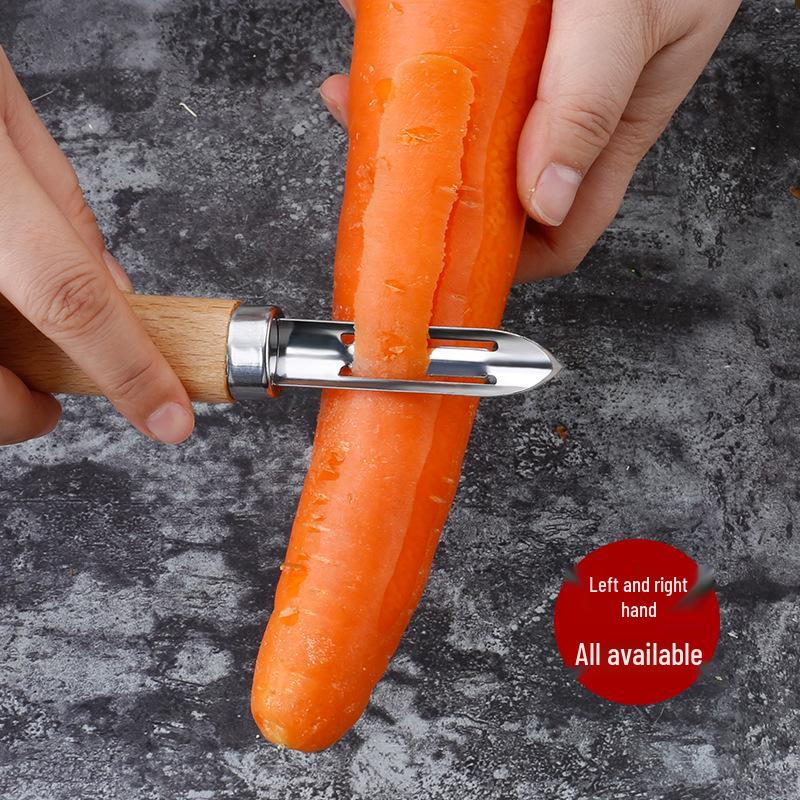 Овощечистка из нержавеющей стали с деревянной ручкой - Нож для чистки прямого типа для использования на кухне.