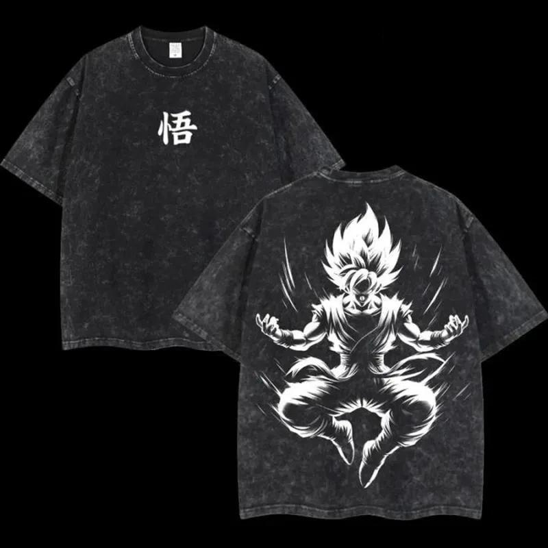 New Anime Dragon Ball Printed Tshirt Mens and Womens Washed Tshirt High Quality Vintage Cotton Tshirt Harajuku Tops