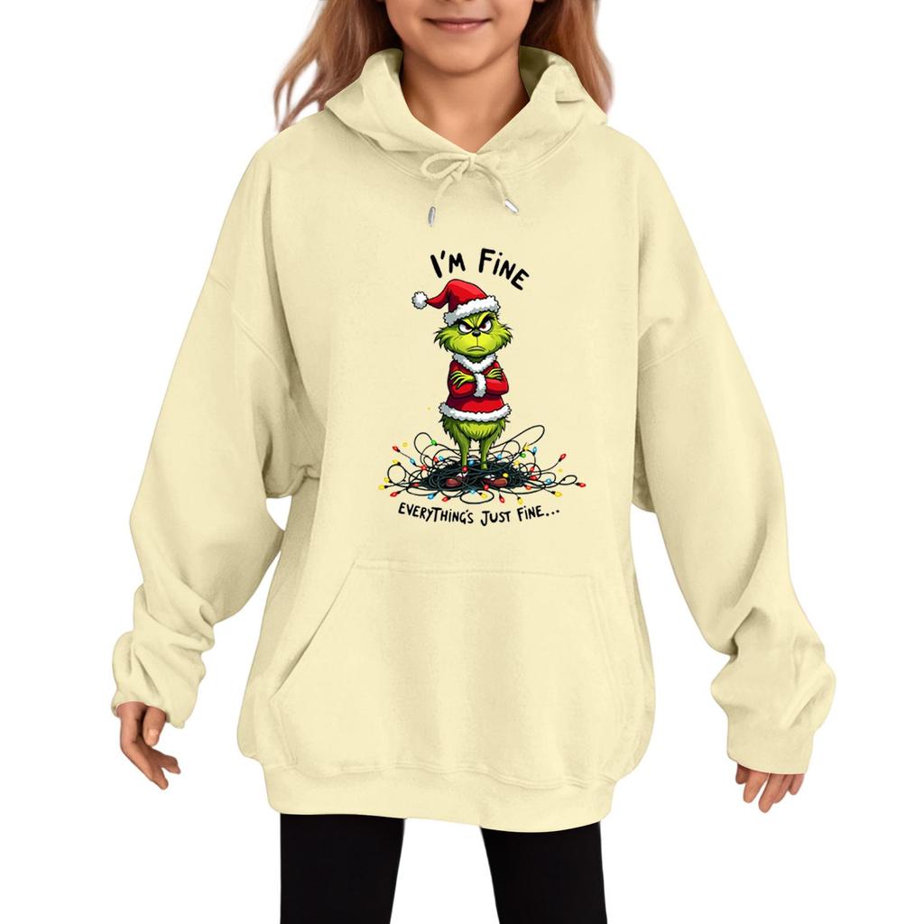 Детская модная повседневная толстовка с капюшоном свободного кроя с длинными рукавами и рождественским принтом