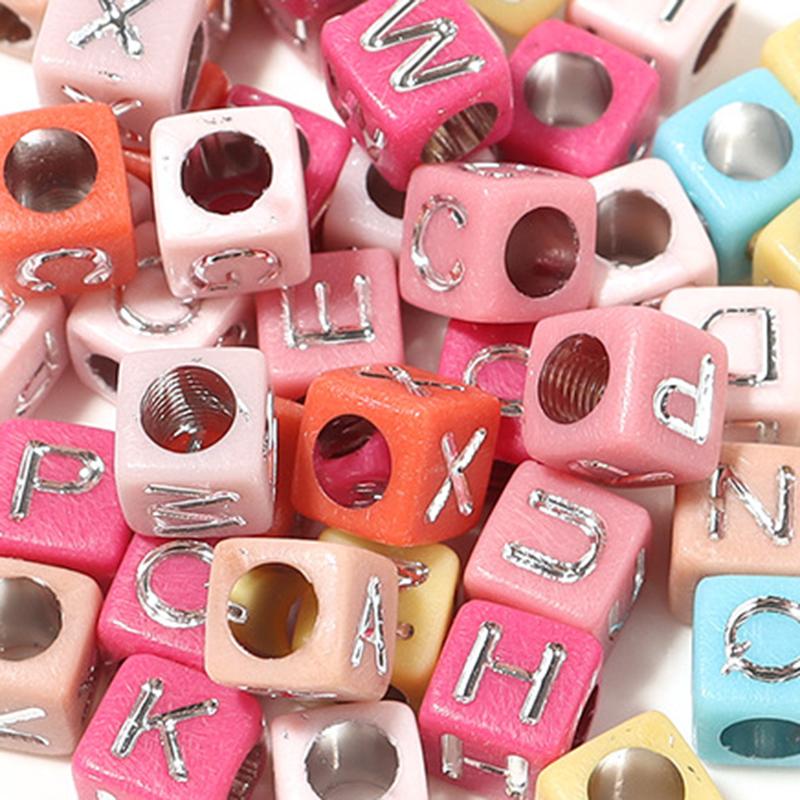 100Pcs/Lot Trendy Acrylic Square Alphabet Beads Large Hole Letter Loose Spacer Bead Jewelry Handmade Bracelet Making Supplies