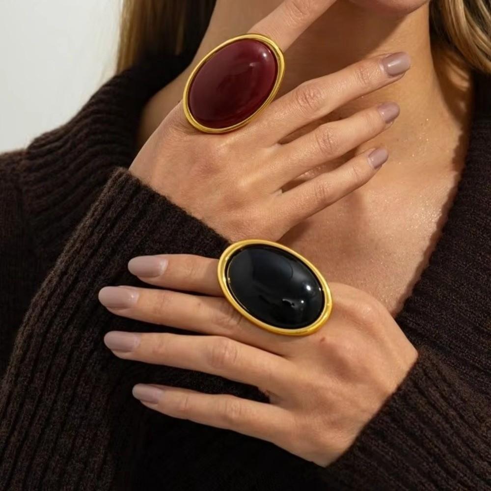 Simple Oval Resin Finger Ring Elegant Style Light Luxury Retro Earrings Daily Wear