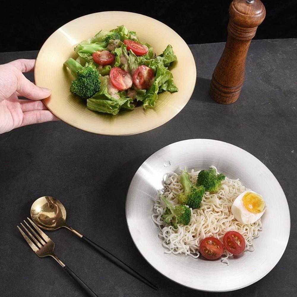 Deepened Design Stainless Steel Plates Gold Silver Color Noodles Bowl Tableware For Dining