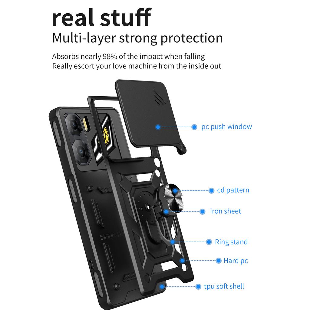 Чехол для ZTE nubia Neo 3 5G со сдвижной крышкой для камеры, из ПК + ТПУ, с подставкой, чехол для телефона