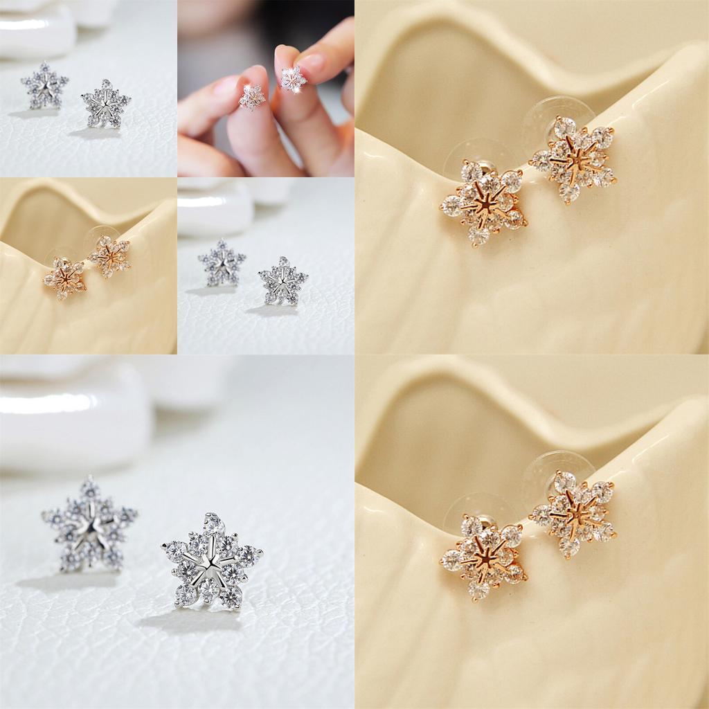 Праздничные серьги-пусеты «Снежинки» с серебристым покрытием для женщин, подарочный аксессуар