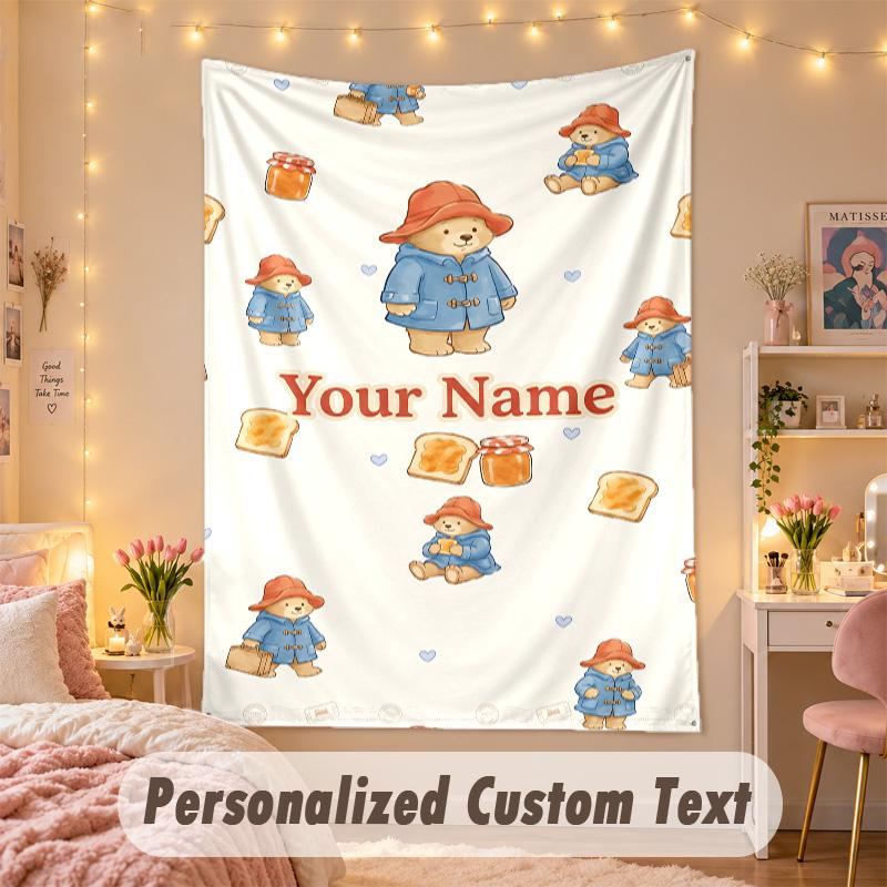 Custom Personalized Tapestry,Paddington Print Custom Name Text Wall Art Hanging for Bedroom
