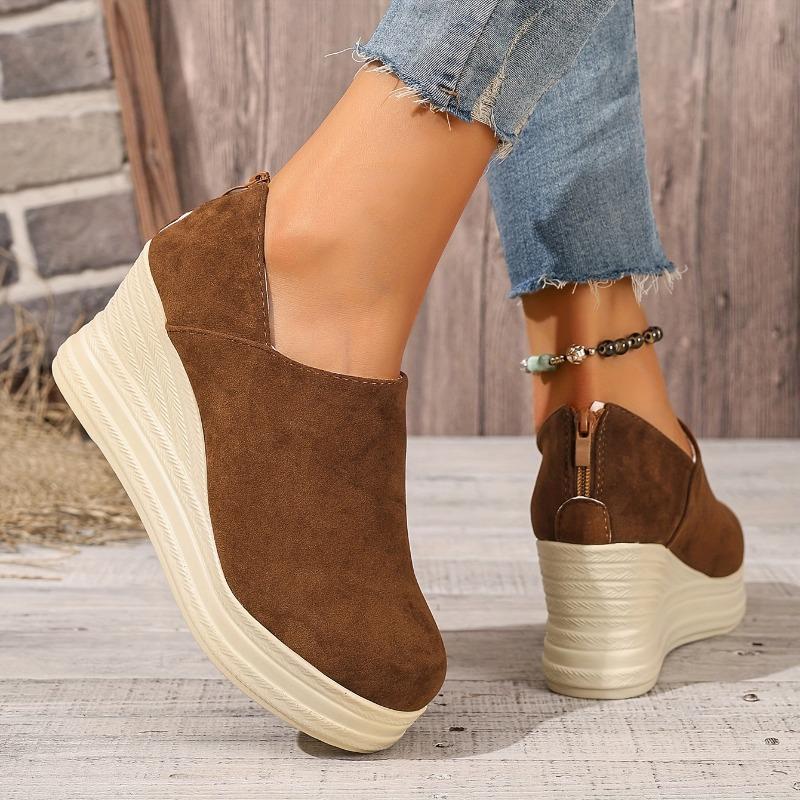 Женские элегантные туфли-слипоны на массивной танкетке, молния сзади, платформа, имитация джутовой подошвы, дышащие, черные, всесезонные, повседневные, нарядные