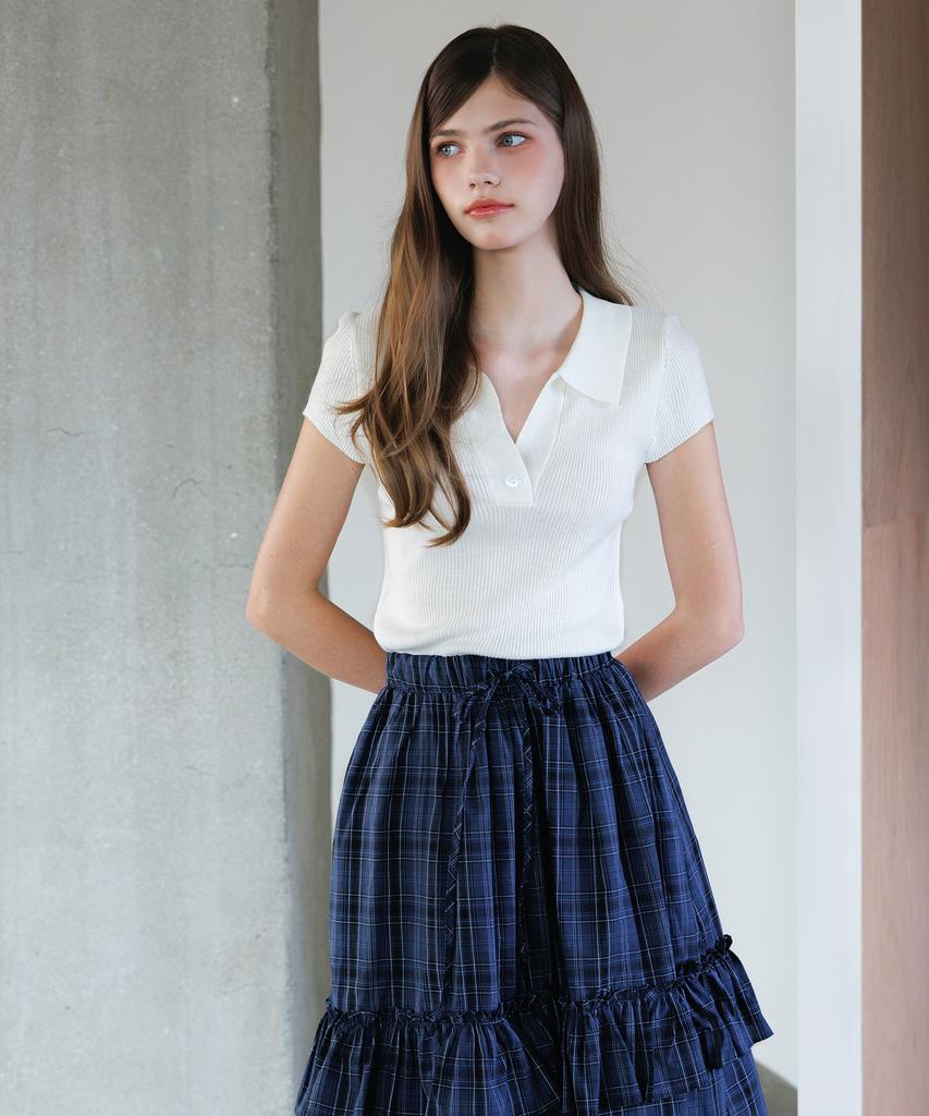 HYFVE Ribbed Collar Button Viscose Short Sleeve Knit