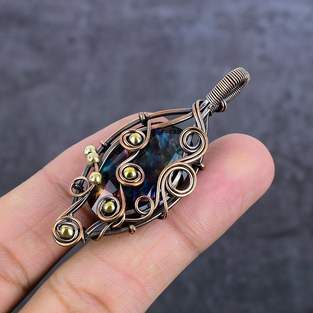 Подвеска из натурального мистического топаза с медной проволокой 2,40 дюйма H5h48