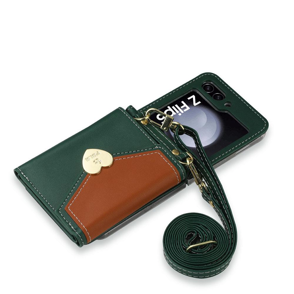 Чехол для Galaxy Z Flip 6 Двухцветный Любовное Сердце Кроссбоди Кошелек Отделение для Карт Чехол для Samsung Galazy Z Flip 5 Flip 6 4 3 Крышка