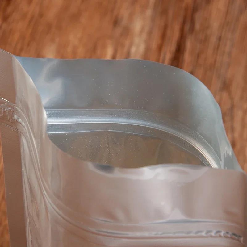 50 шт. Серебристый цвет, многоразовая сумка из алюминиевой фольги, матовая стоячая сумка для упаковки пищевых продуктов, самозакрывающиеся пластиковые пакеты на молнии с широким дном