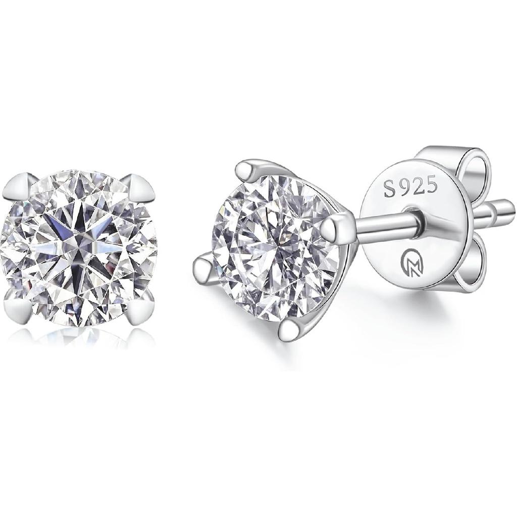 Moissanite Stud Earrings for Women Men, 925 Sterling Silver Earrings | Round Cut Lab Created Moissanite Diamond Stud Earrings, Hypoallergenic Rhodium