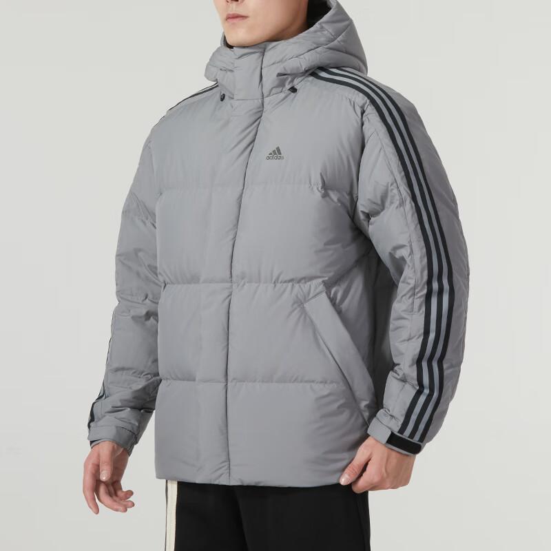 Adidas 600 Puffy Side Stripe Открытый пуховик с капюшоном Мужская верхняя одежда Серый IT8733