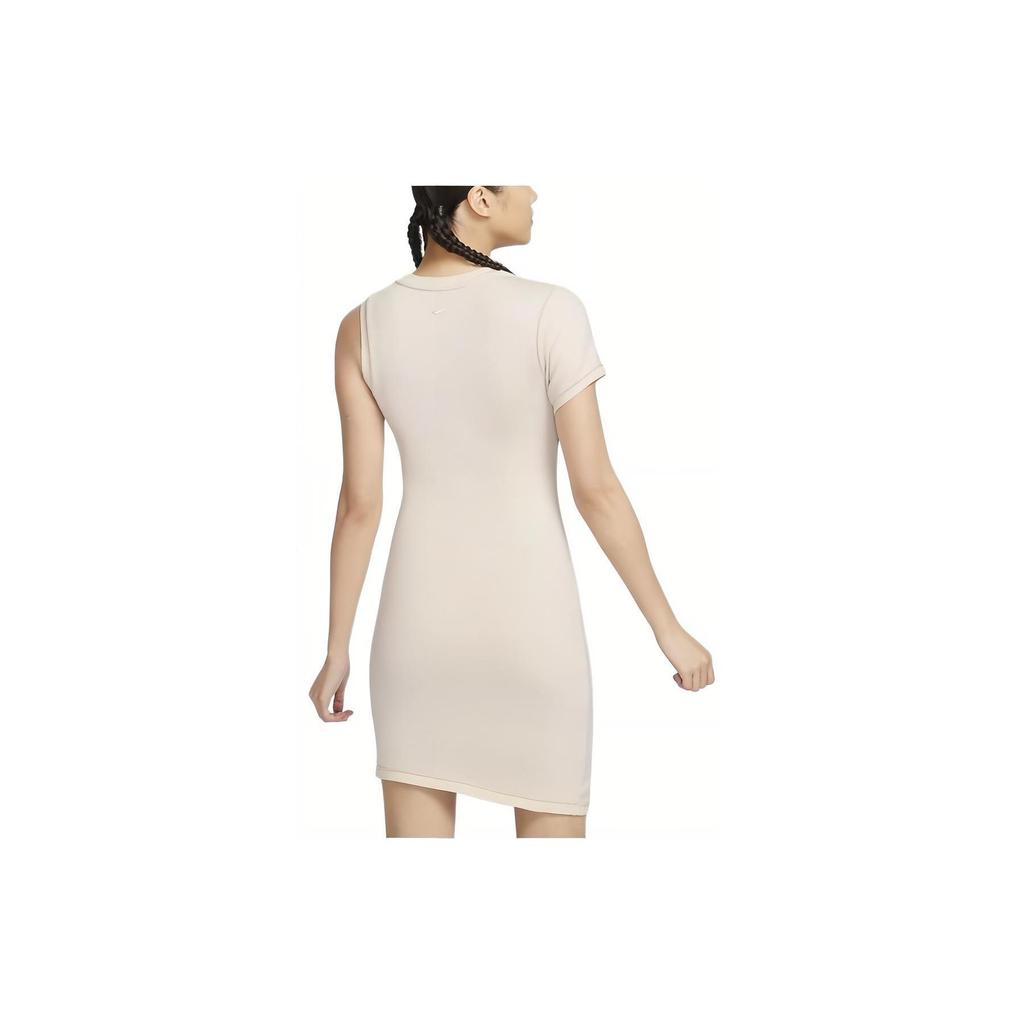 Nike Sportswear Collection Solid Casual Crew Neck Fitted Short Sleeve Dress Women Dresses Sail FN2244-104