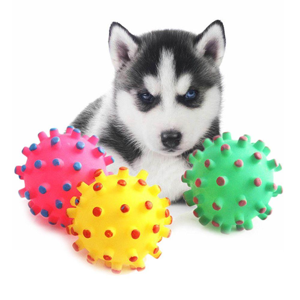 Color Interactive Play Teeth Cleaning Crazy Soft Rubber Dog Chew Ball Squeaky Sound Funny Pet Toys