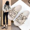 Summer Fashion Dark Black Wind Metal Slippers Female New Rivets Thick Bottom Casual Sandals Beach Slippers
