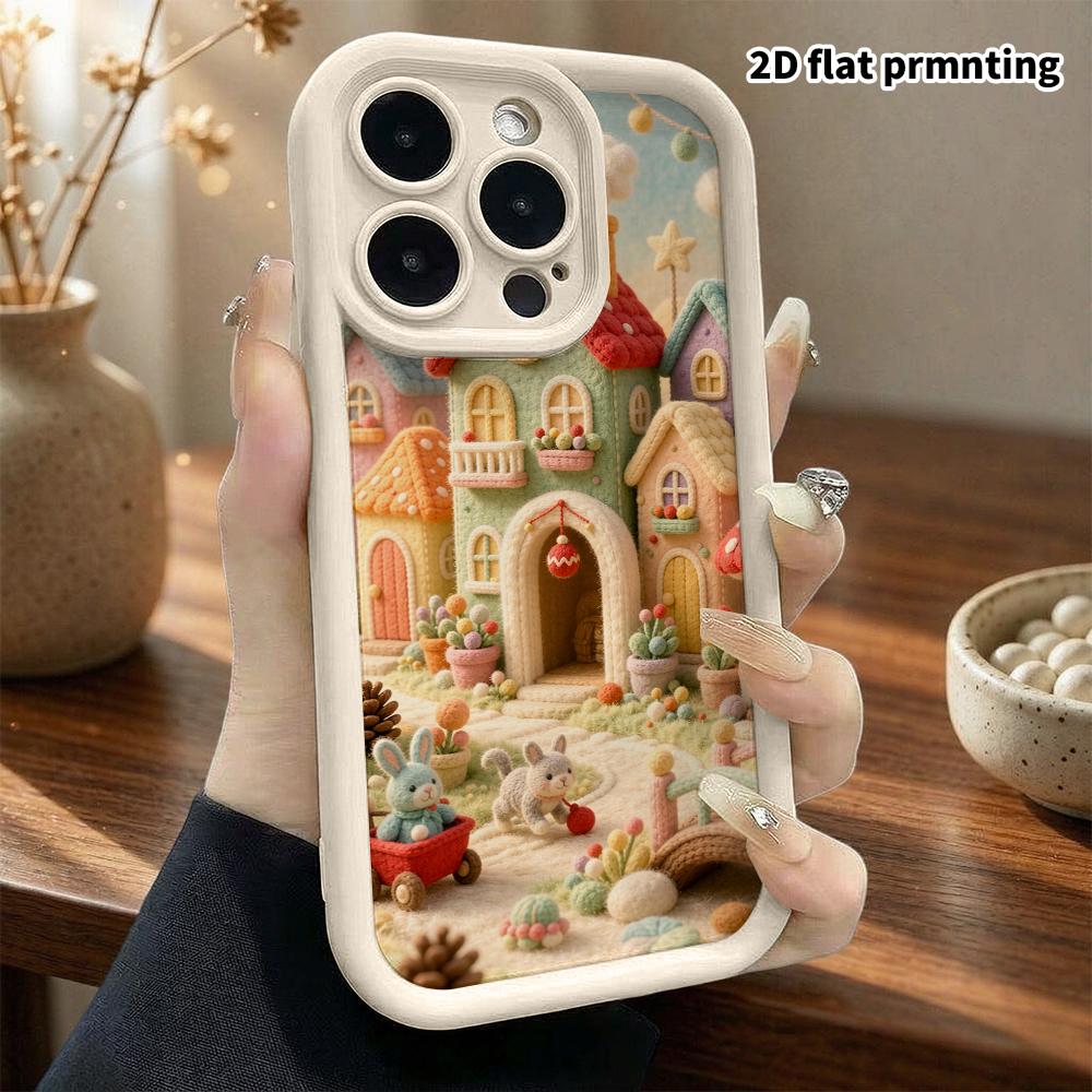 Phone Case: 2D flat, suitable for iPhone 18, 17, 16, 15, 14, 13, 12Pro protective case, fairy tale town, perfect Christmas and Halloween holiday gift