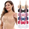 Women's Plus Size Lace Embroidery Bra Thin Floral Bralette Underwire 3/4 Cups Non-Padded Push Up Brassiere