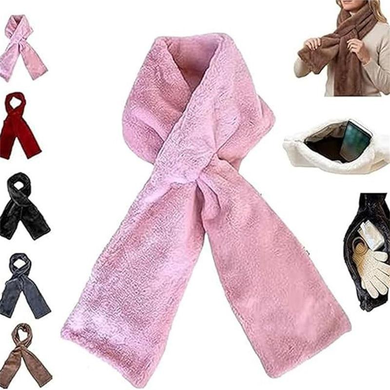 Faux-Fur Scarf Women Neckwear Pull Through Zipper Pocket