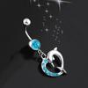 Stainless Steel Puncture Belly Button Buckle Dolphin Love Inlaid Diamond Pendant Belly Navel Ring Belly Dance Accessories Umbilical Nail