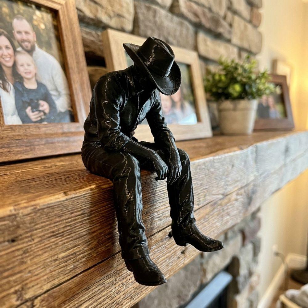 3D Printed Hanging Head Cowboy Statue Western Style Cowboy Figurine Ornament Study Bookshelf Edge