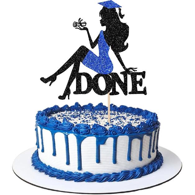 1 PCS High Heel Girl Graduation Cake Topper Black Pink Glitter Done Diploma Class of 2025 Congrats Grad Cap Cake Pick for 2025 Senior High School
