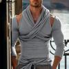 Men Cutout Long Sleeve Slim Front Cross Bandage Casual Tops