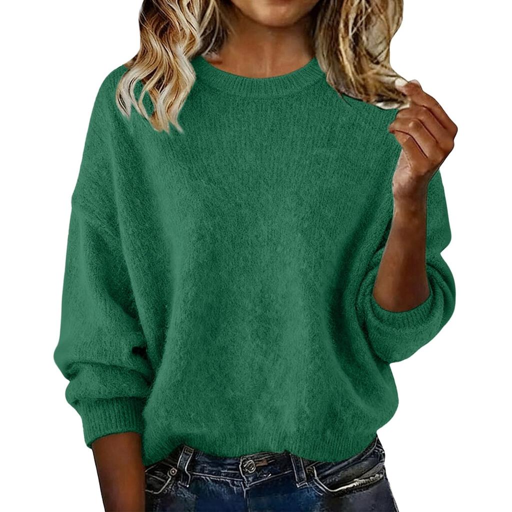 Women's Fashion Casual Loose Pullover Solid Color Round Neck Long Sleeve Knit Sweater