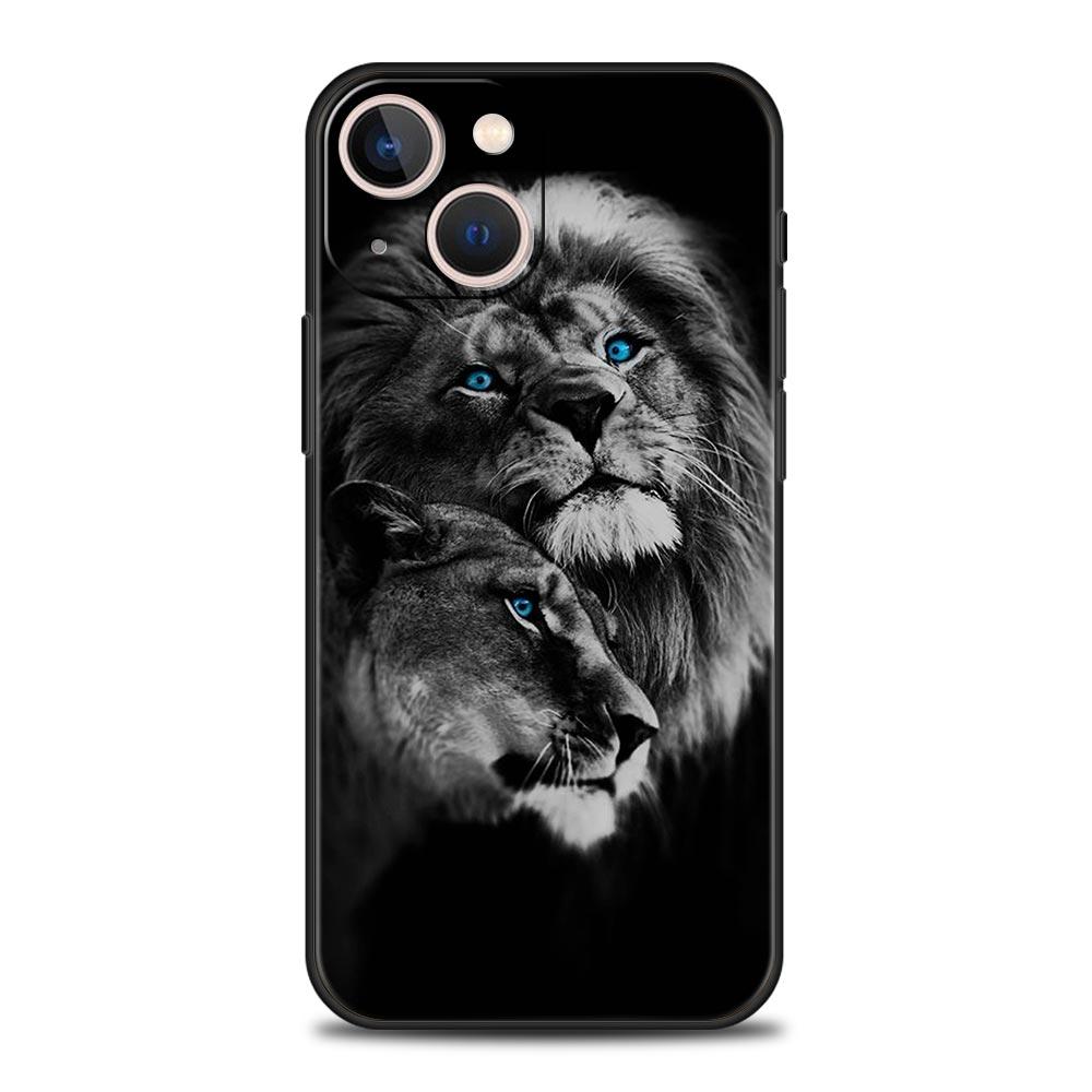 Чехол для телефона 'Лев Альфа-самец Львенок' для iPhone 17 16 15 Pro Max 11 12 13 14 7 8 Plus SE 2020 X XR XS Мягкий Черный