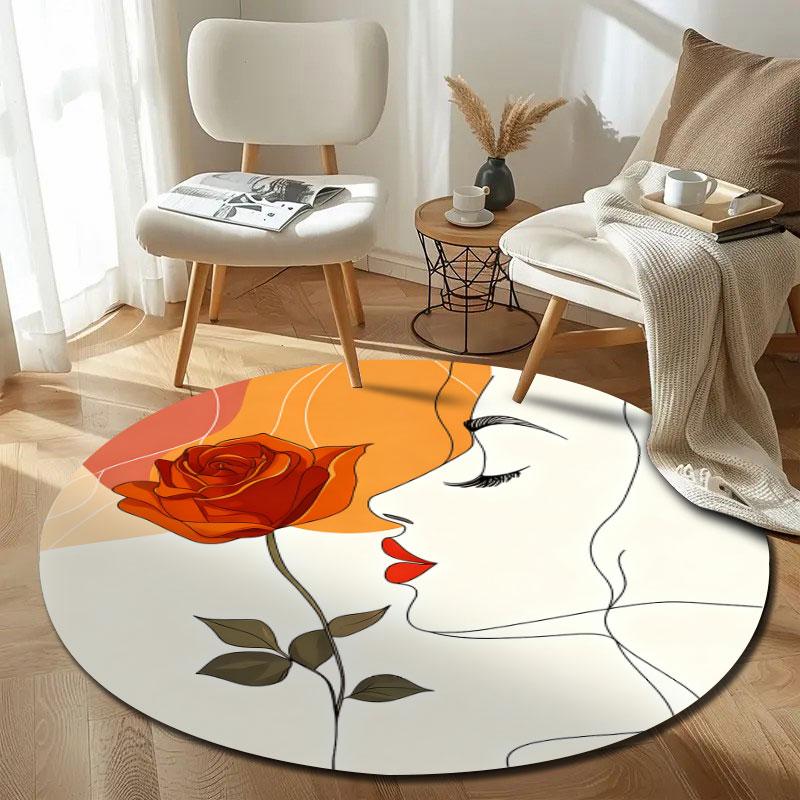 Elegant Round Abstract Multicolor Rug Pad, Non-Slip Floor Mat for Nursery
