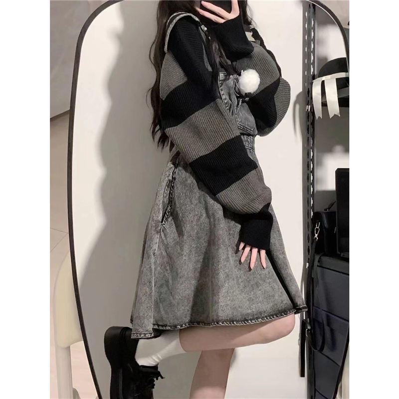 Винтажные полосатые свитера с капюшоном женские Harajuku готический вязаный джемпер ретро свободный повседневный пуловер больших размеров топы в стиле гранж