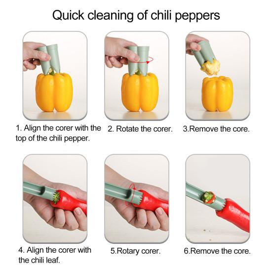 Pepper Core Remover Sharp Serrated 2 In 1 Anti-slip Ergonomic Labor-saving Heavy Duty Chili Jalapeno Core Removal Tool Kitchen Gadgets