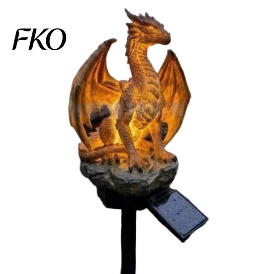 Courtyard Dragon Sculpture Solar Garden Light, Outdoor Sasquatch Statue Lamp, Fantasy Medieval Gothic Creature Sculpture, Pathway Light for Yard Lawn