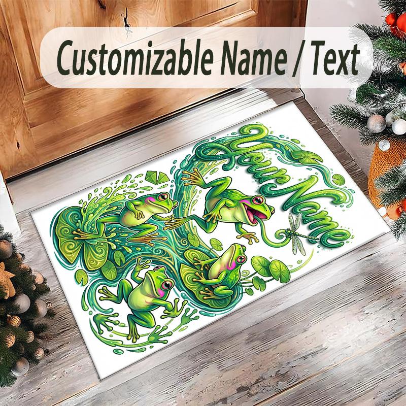 Frog Theme Crystal Velvet Floor Rug Personalized Custom Name Text Warm Carpet Home Decoration