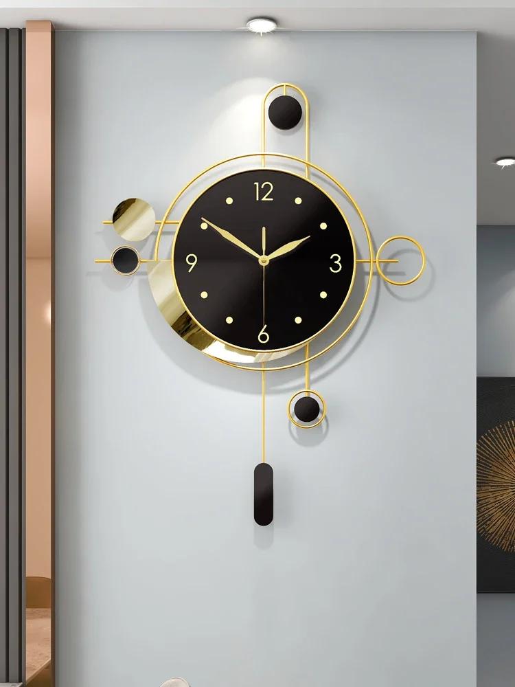 Настенные часы в стиле ар-деко для гостиной с золотым маятником, роскошные настенные часы черного цвета, современный дизайн, тихий скандинавский уникальный Reloj Pared Home Decor