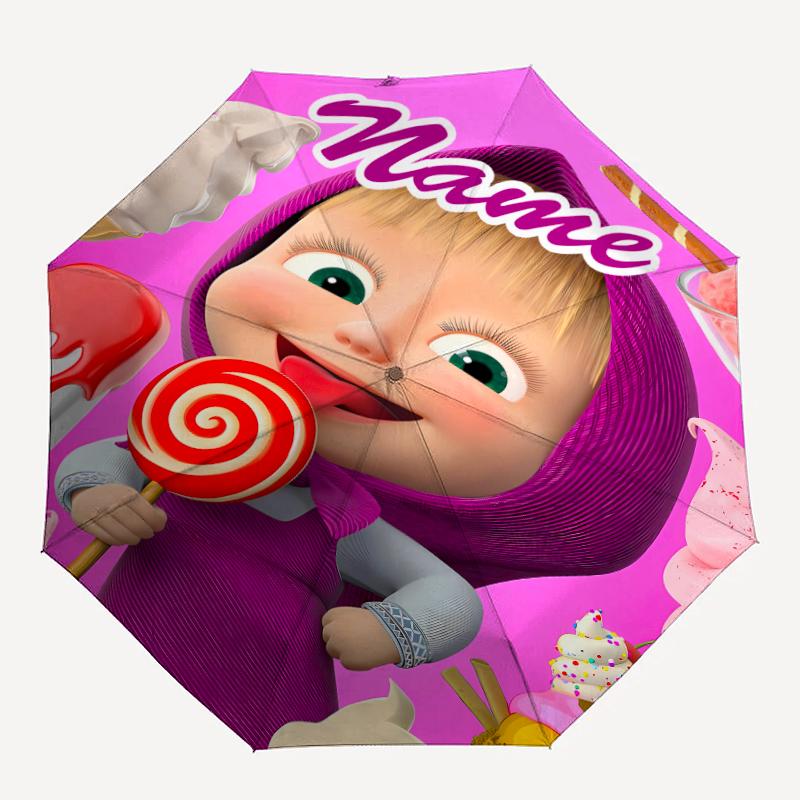 Personalized Name M-Masha and the Bear Print Umbrella - Automatic Open/Close, Eight-Rib Durable Frame, Automatic Folding Umbrella