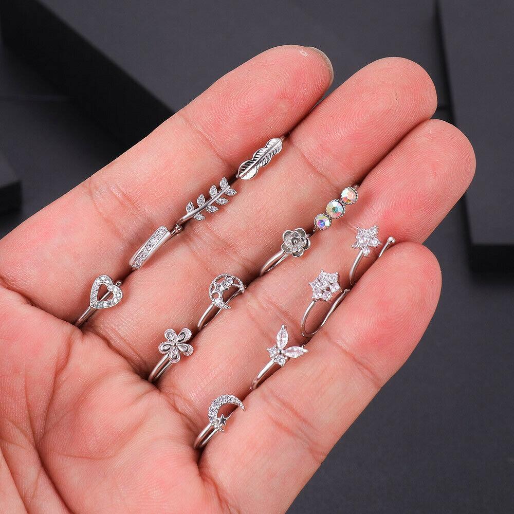 12Pcs/Set 18G Gem Non Piercing Nose Clip Fake Nose Ring Septum Cilp On Piercing